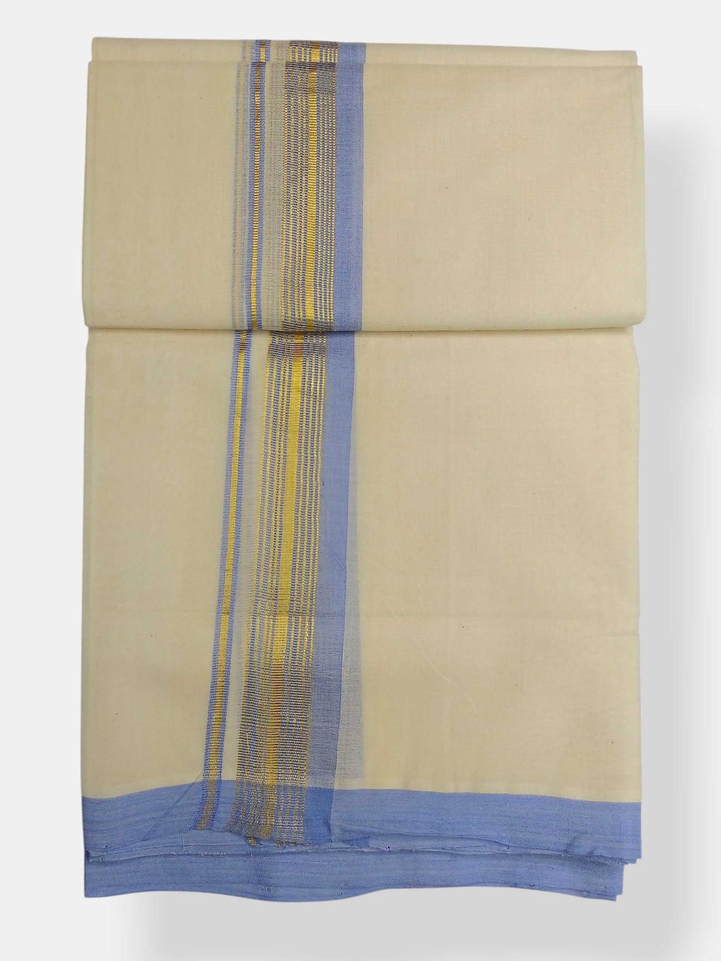 Balaramapuram Handloom Double Mundu Pure Cotton with Blue Border