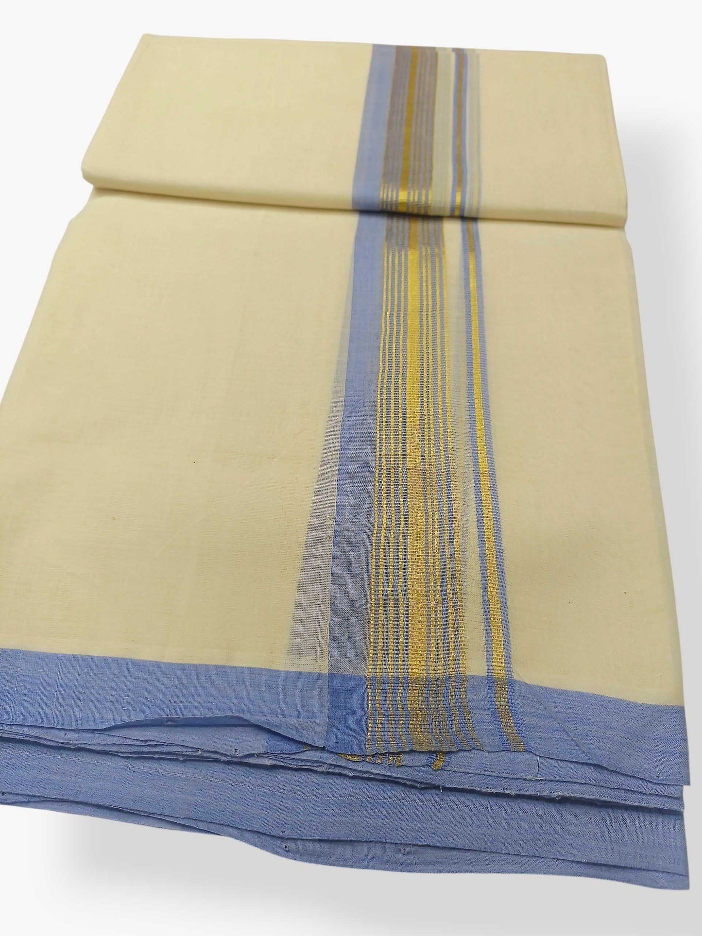 Balaramapuram Handloom Double Mundu Pure Cotton with Blue Border