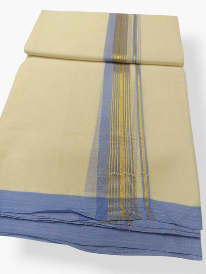 Balaramapuram Handloom Double Mundu Pure Cotton with Blue Border