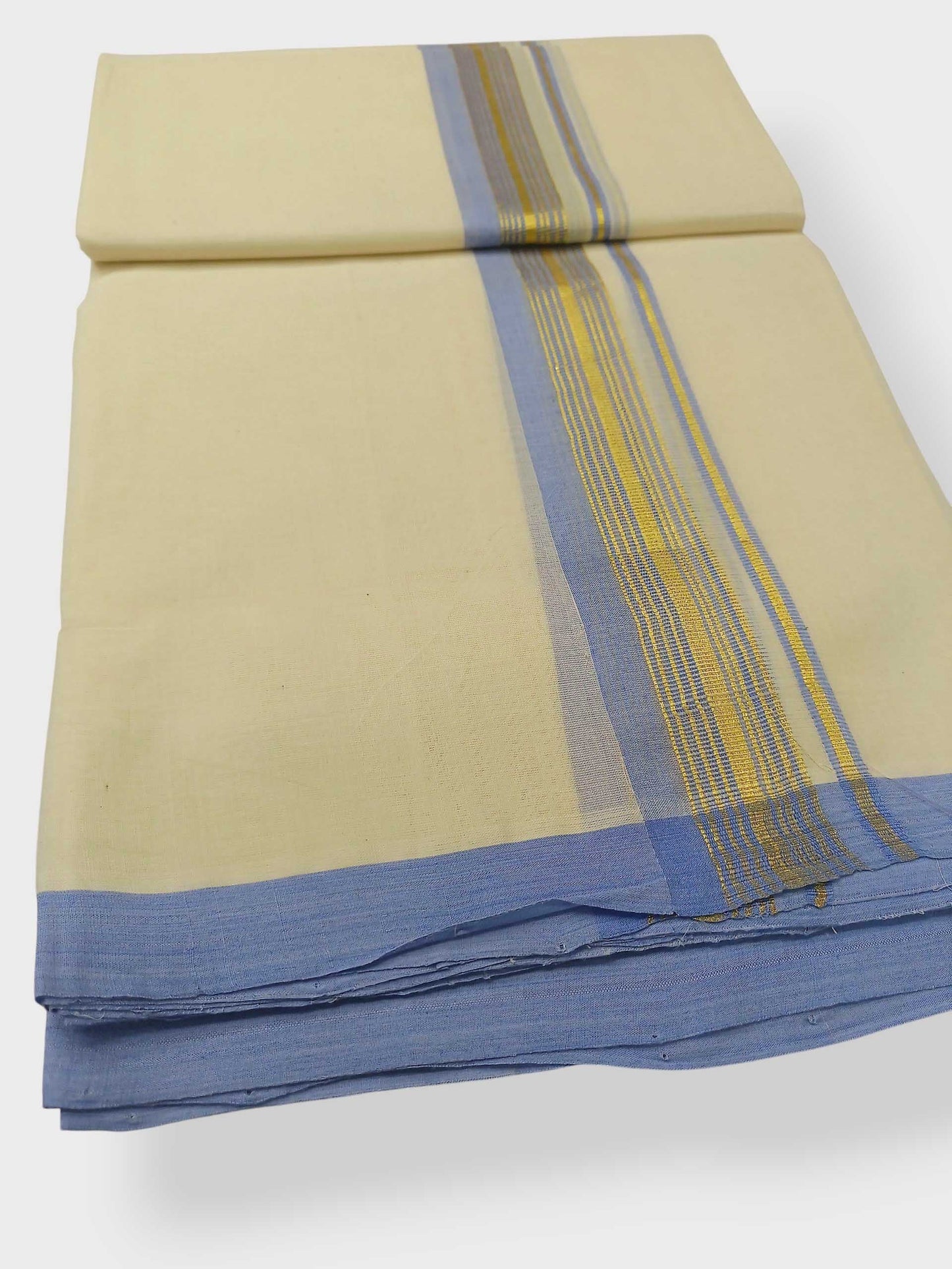 Balaramapuram Handloom Double Mundu Pure Cotton with Blue Border