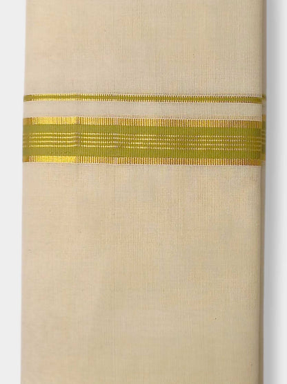Balaramapuram Handloom Double Mundu Pure Cotton with Yellow Green Border