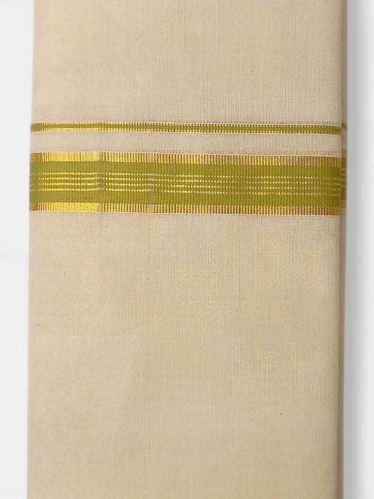 Balaramapuram Handloom Double Mundu Pure Cotton with Yellow Green Border