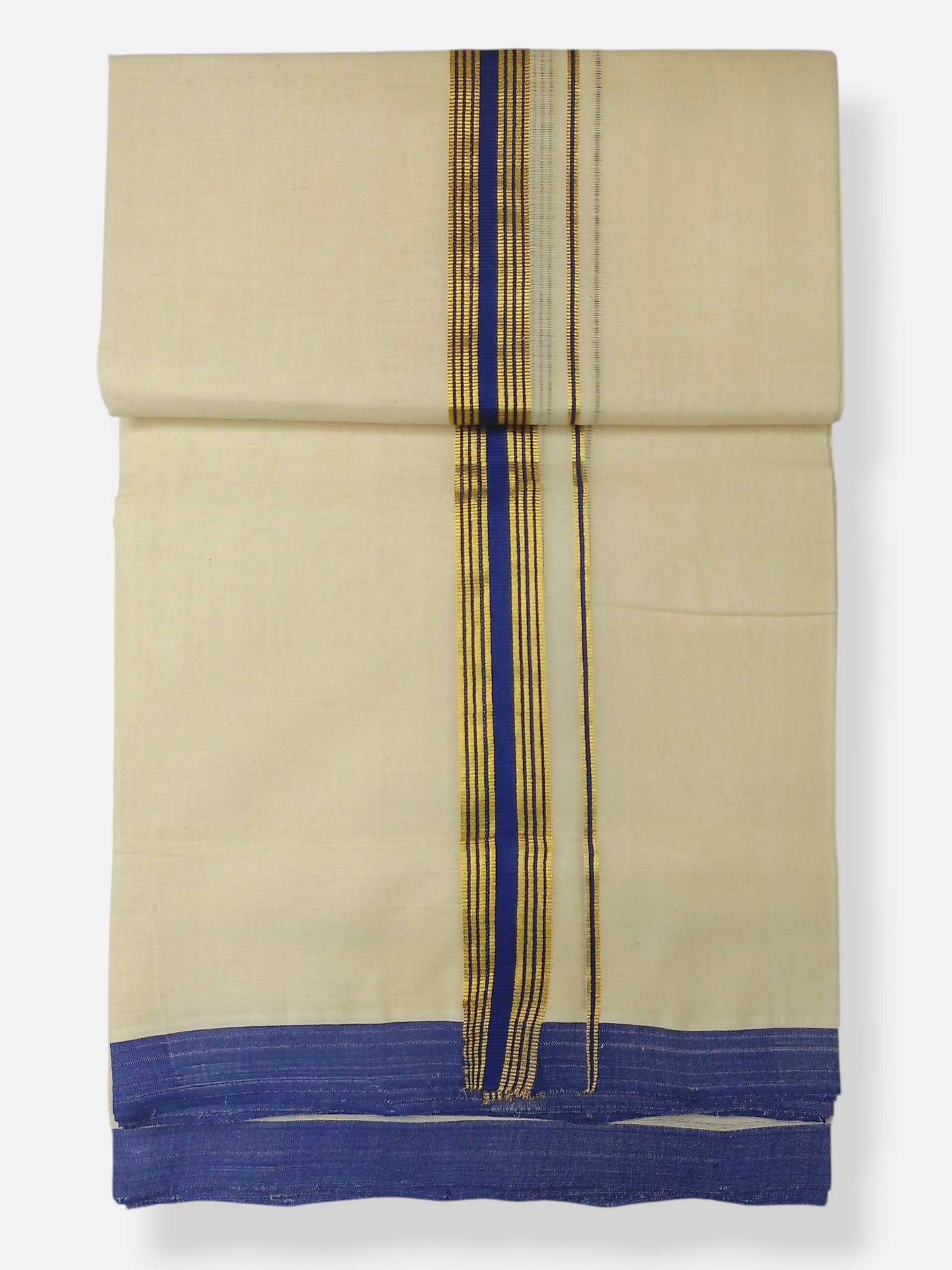 Balaramapuram Handloom Double Mundu Pure Cotton with Blue Border