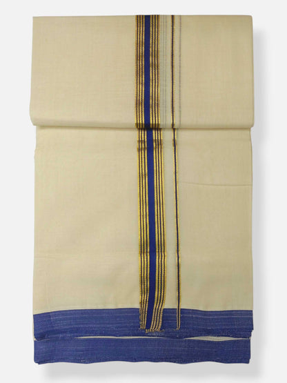 Balaramapuram Handloom Double Mundu Pure Cotton with Blue Border