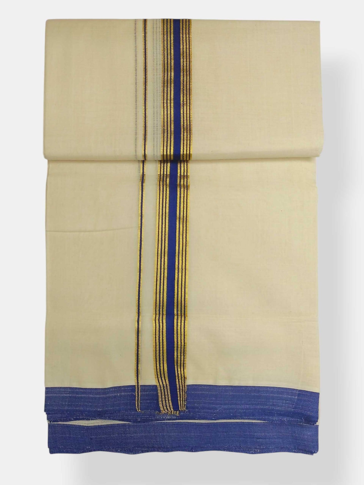 Balaramapuram Handloom Double Mundu Pure Cotton with Blue Border