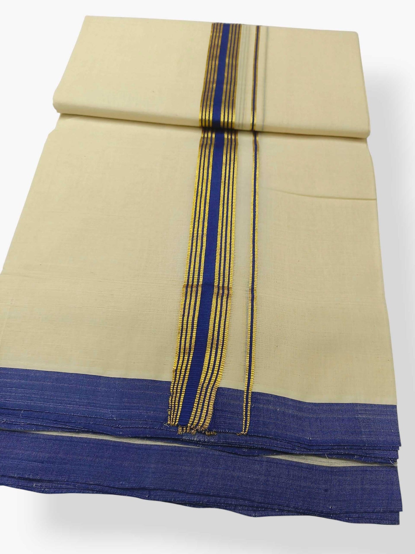Balaramapuram Handloom Double Mundu Pure Cotton with Blue Border