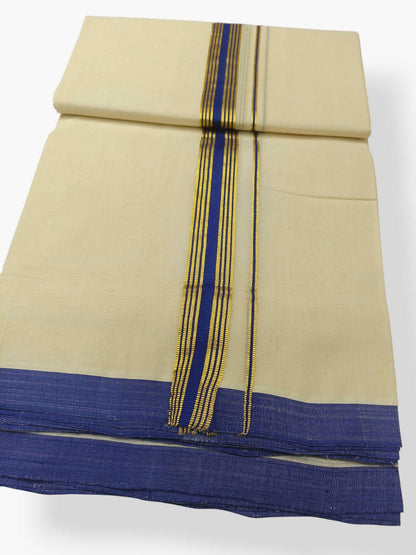 Balaramapuram Handloom Double Mundu Pure Cotton with Blue Border