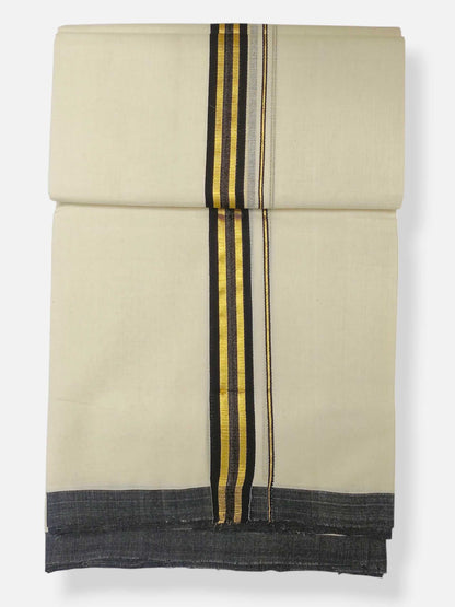 Balaramapuram Handloom Double Mundu Pure Cotton with Black Border