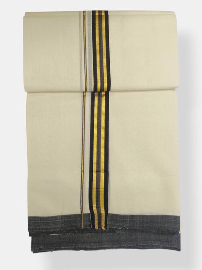 Balaramapuram Handloom Double Mundu Pure Cotton with Black Border
