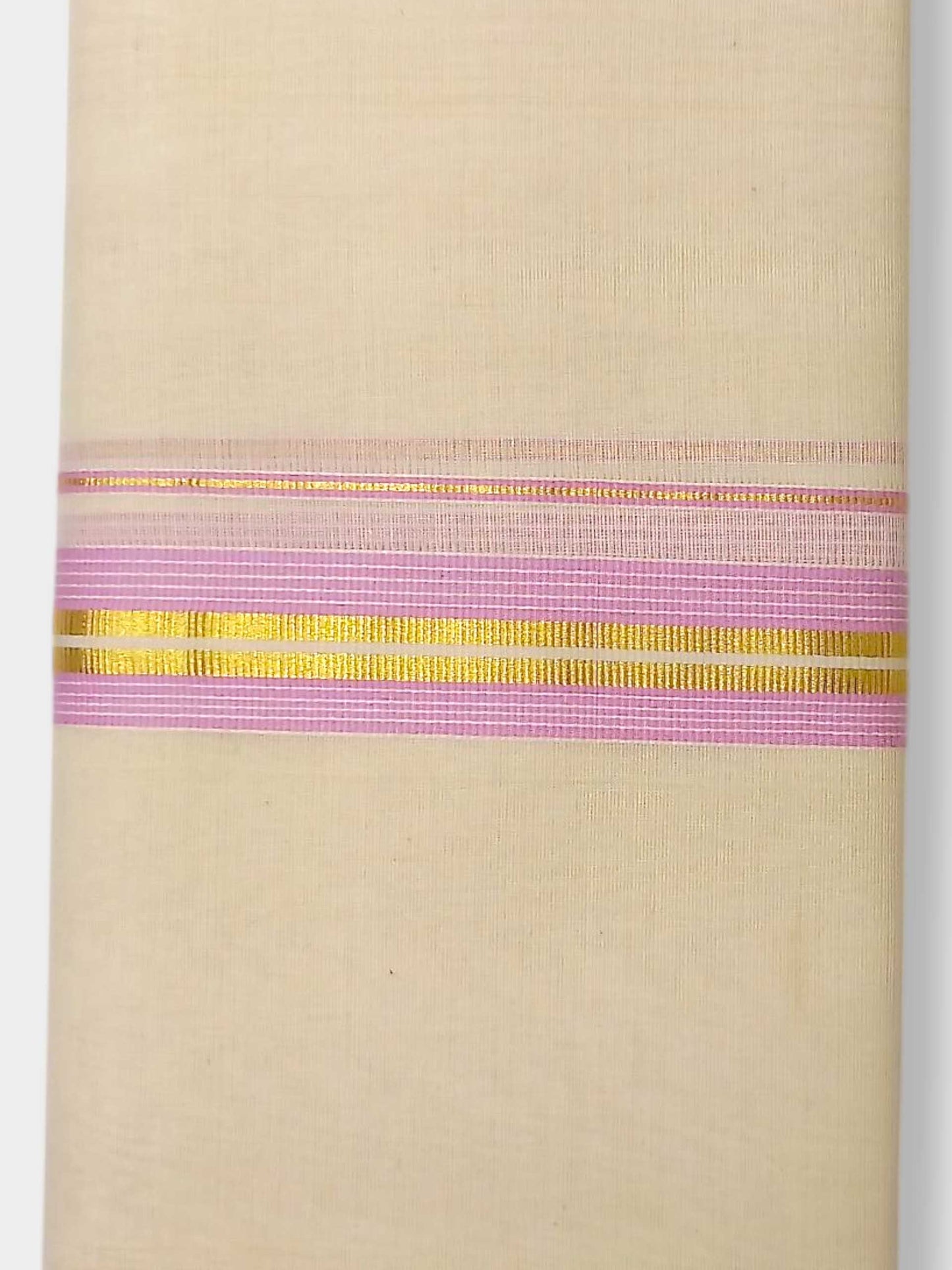 Balaramapuram Handloom Double Mundu Pure Cotton with Rose Border