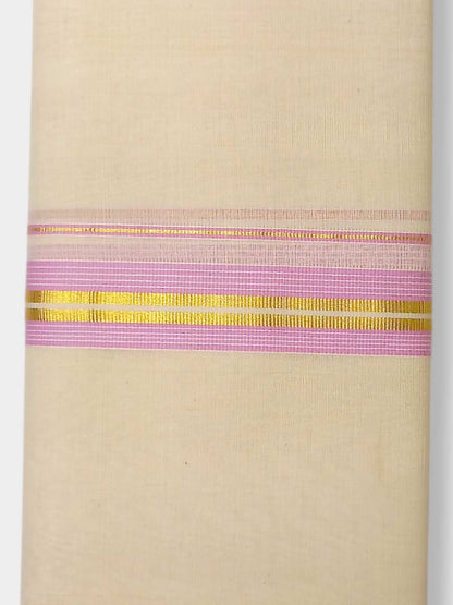 Balaramapuram Handloom Double Mundu Pure Cotton with Rose Border