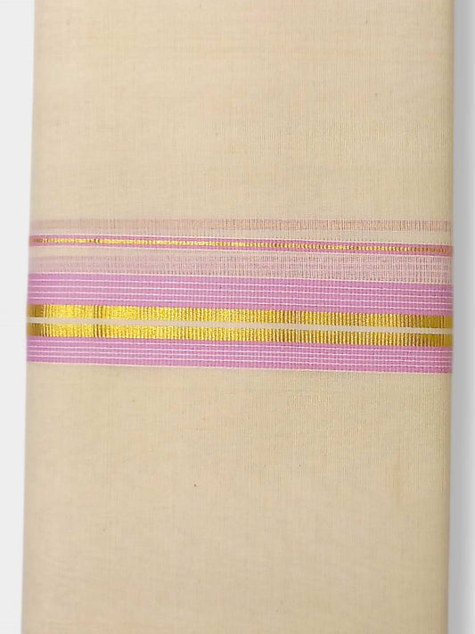 Balaramapuram Handloom Double Mundu Pure Cotton with Rose Border