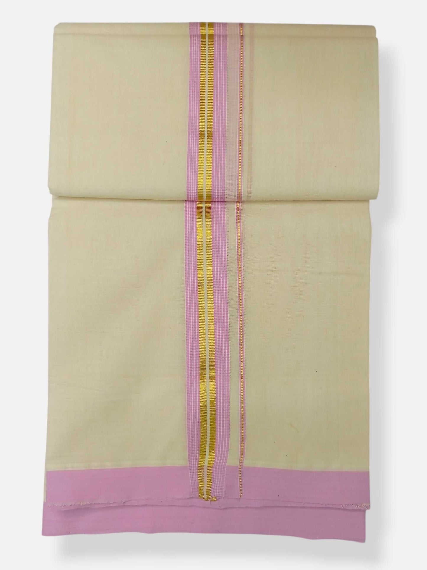 Balaramapuram Handloom Double Mundu Pure Cotton with Rose Border