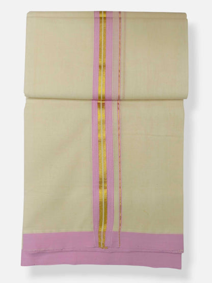 Balaramapuram Handloom Double Mundu Pure Cotton with Rose Border