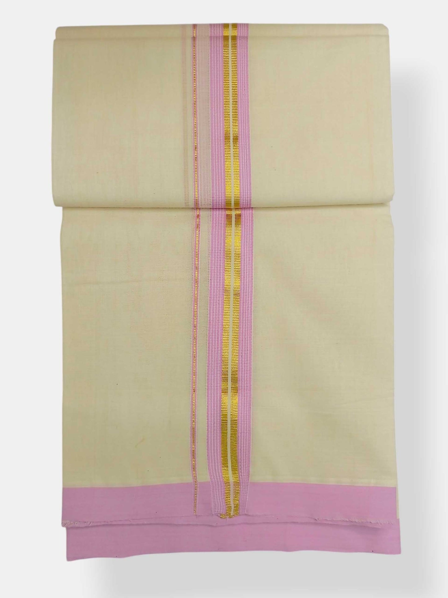 Balaramapuram Handloom Double Mundu Pure Cotton with Rose Border
