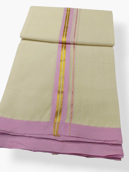 Balaramapuram Handloom Double Mundu Pure Cotton with Rose Border
