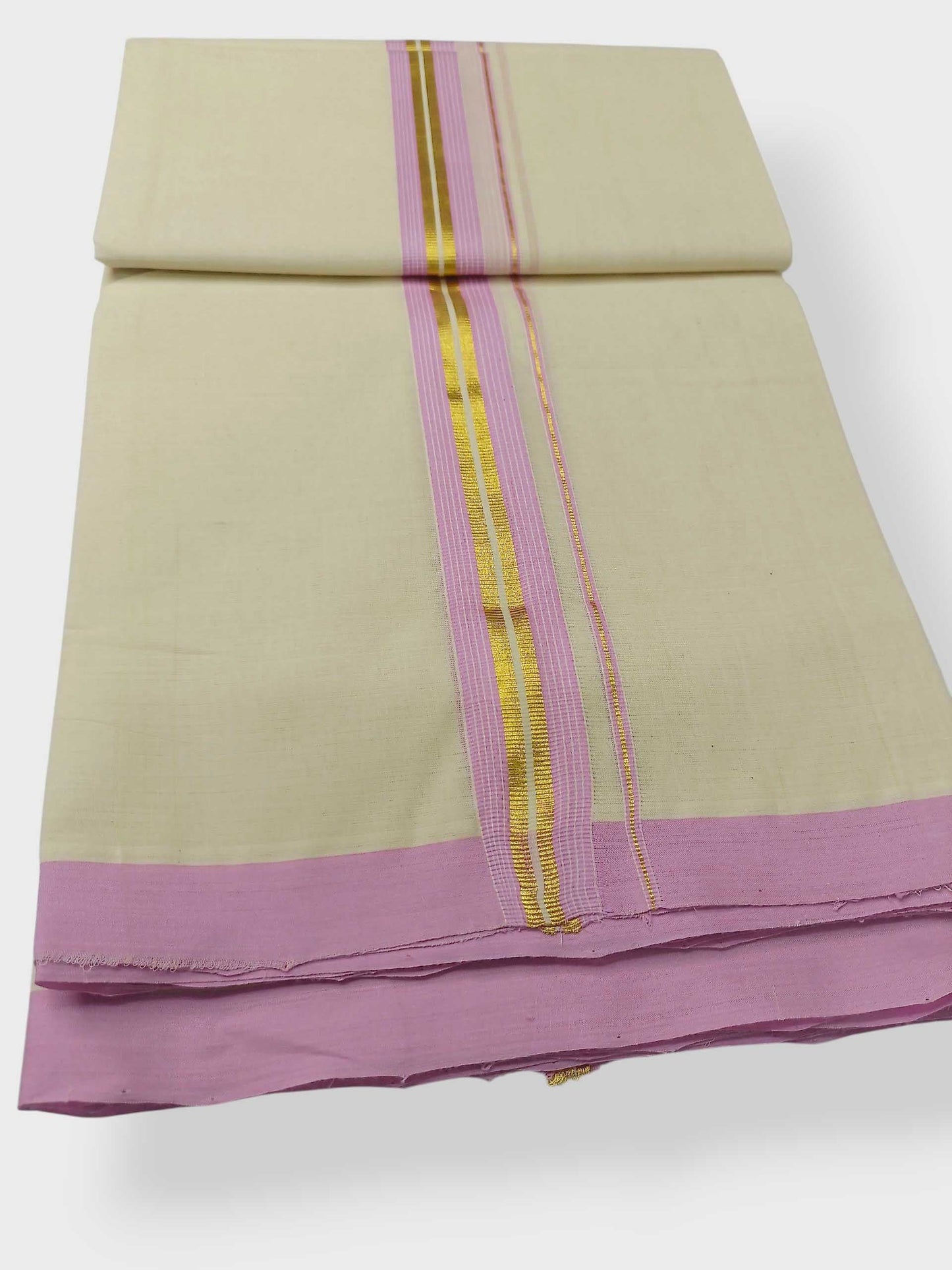 Balaramapuram Handloom Double Mundu Pure Cotton with Rose Border