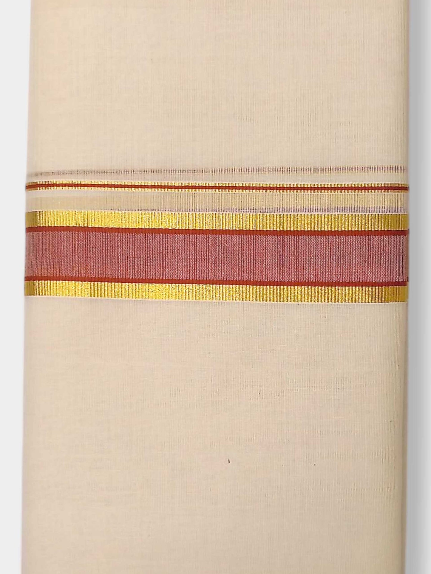 Balaramapuram Handloom Double Mundu Pure Cotton with Brown Border