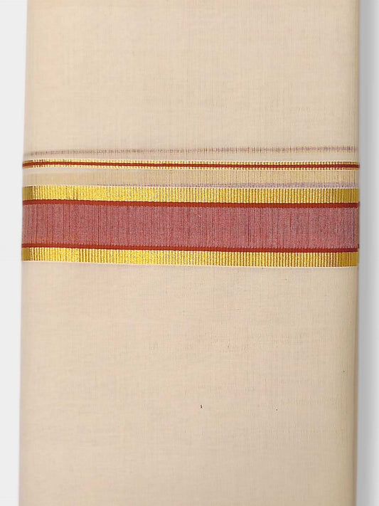 Balaramapuram Handloom Double Mundu Pure Cotton with Brown Border