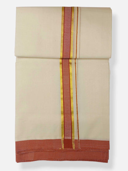 Balaramapuram Handloom Double Mundu Pure Cotton with Brown Border