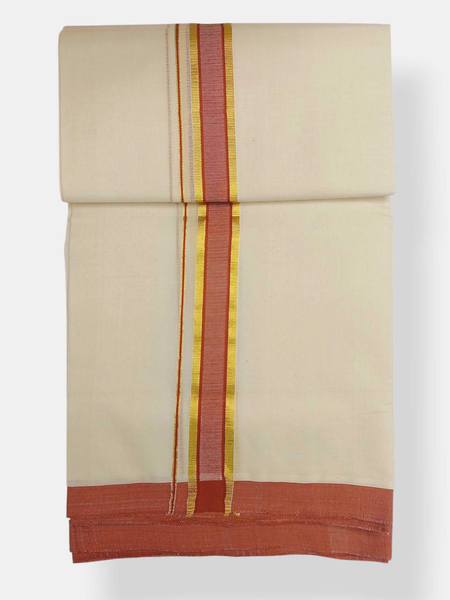 Balaramapuram Handloom Double Mundu Pure Cotton with Brown Border