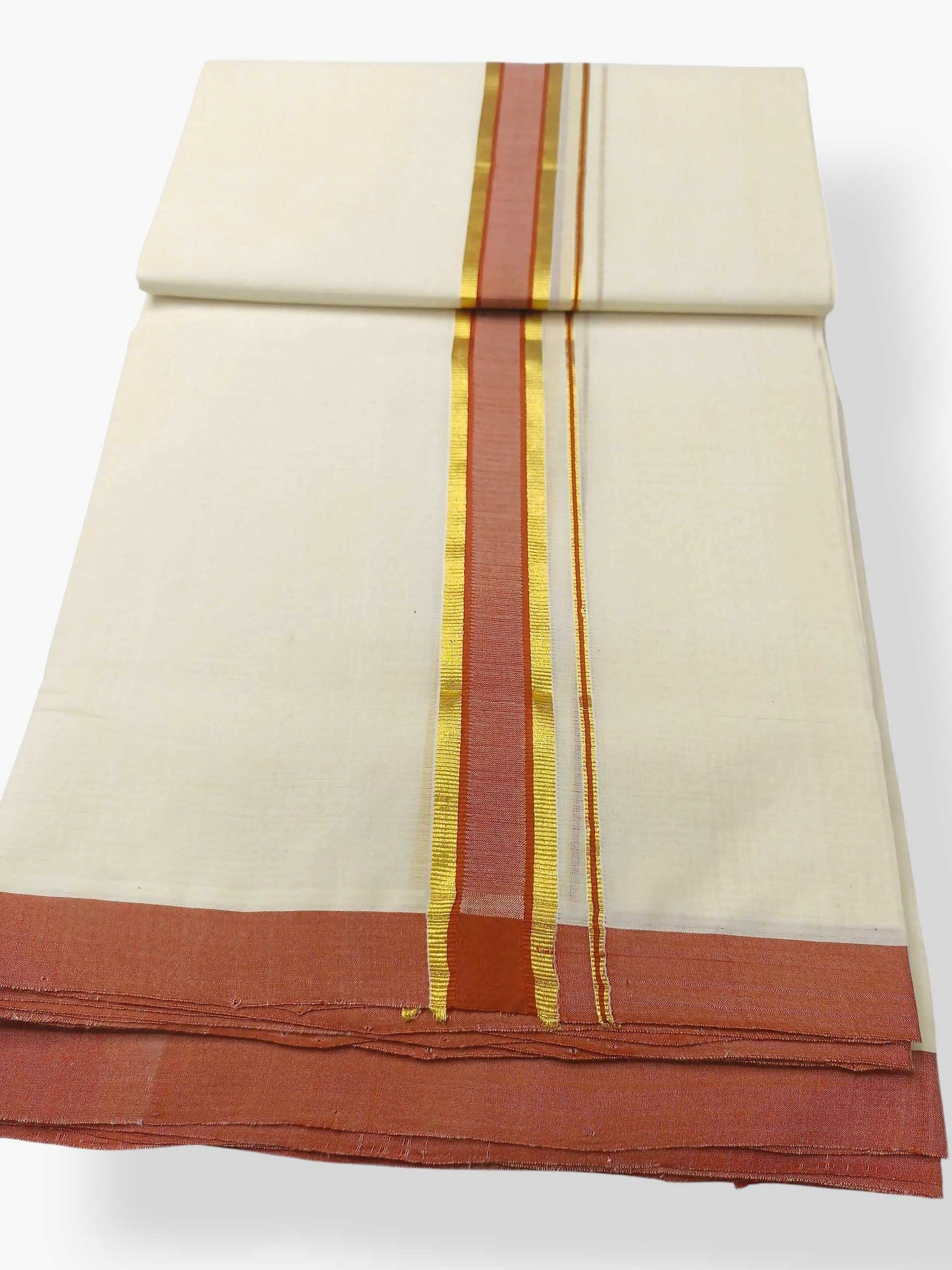 Balaramapuram Handloom Double Mundu Pure Cotton with Brown Border