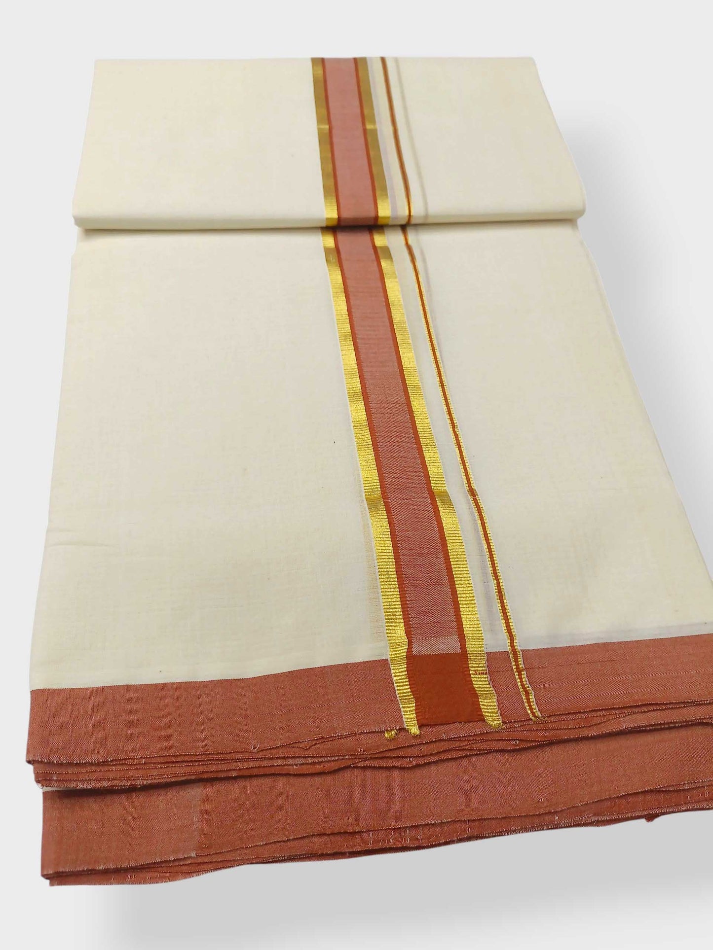 Balaramapuram Handloom Double Mundu Pure Cotton with Brown Border