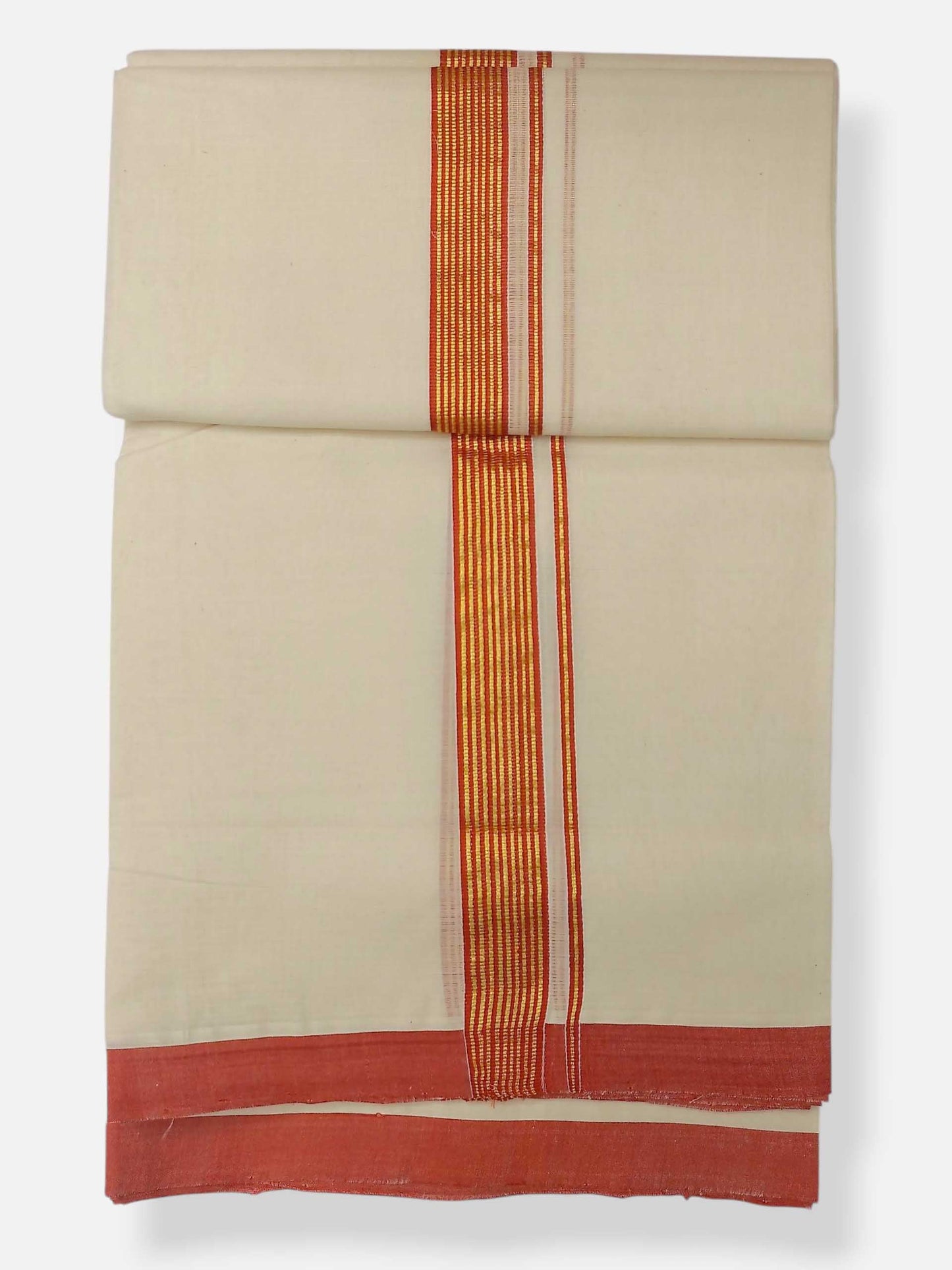 Balaramapuram Handloom Double Mundu Pure Cotton with Orange Border