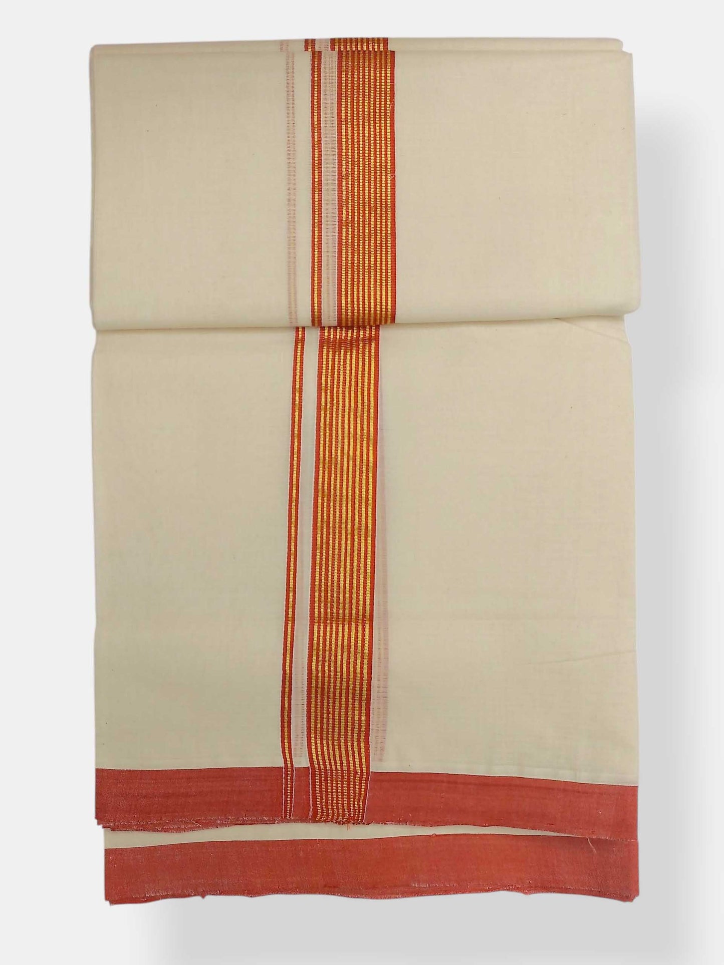 Balaramapuram Handloom Double Mundu Pure Cotton with Orange Border