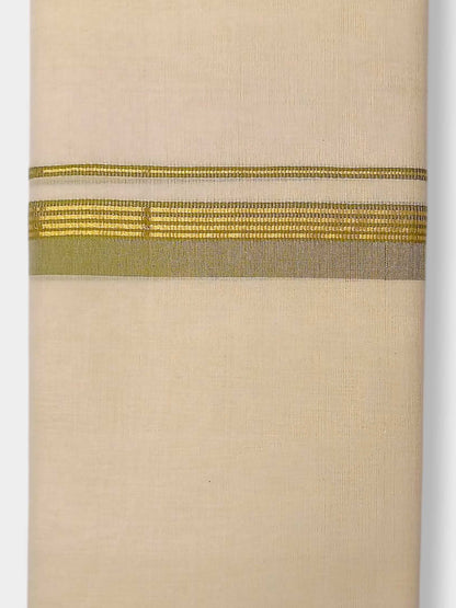 Balaramapuram Handloom Double Mundu Pure Cotton with Olive Green Border