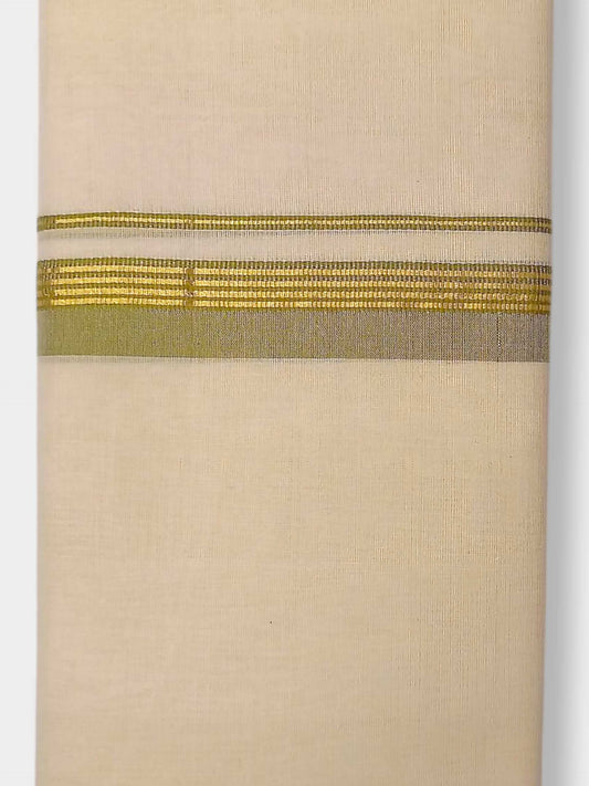 Balaramapuram Handloom Double Mundu Pure Cotton with Olive Green Border