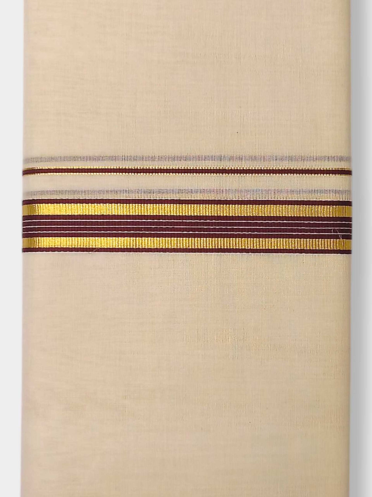 Balaramapuram Handloom Double Mundu Pure Cotton with Brown Border