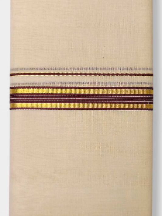 Balaramapuram Handloom Double Mundu Pure Cotton with Brown Border