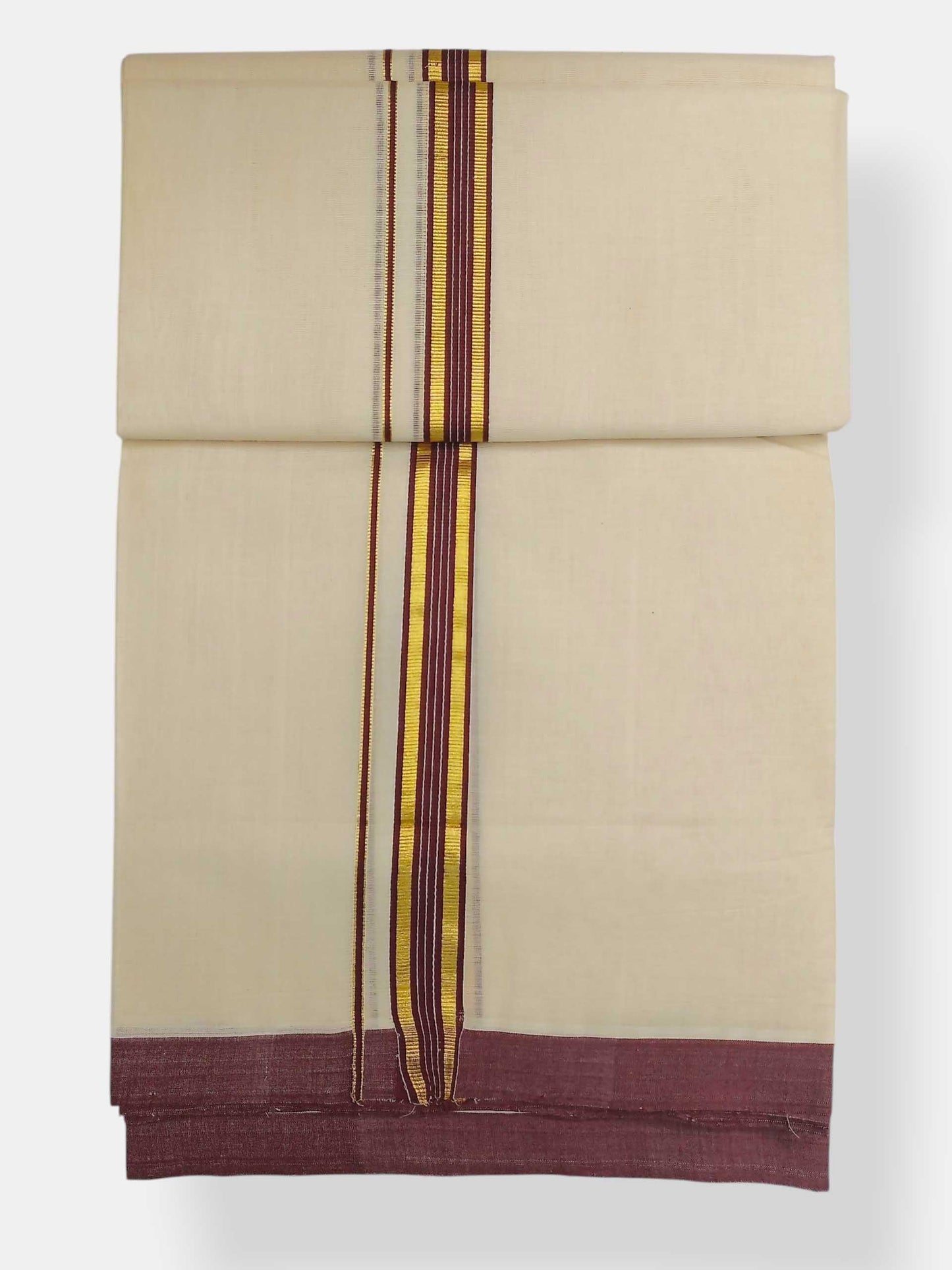 Balaramapuram Handloom Double Mundu Pure Cotton with Brown Border