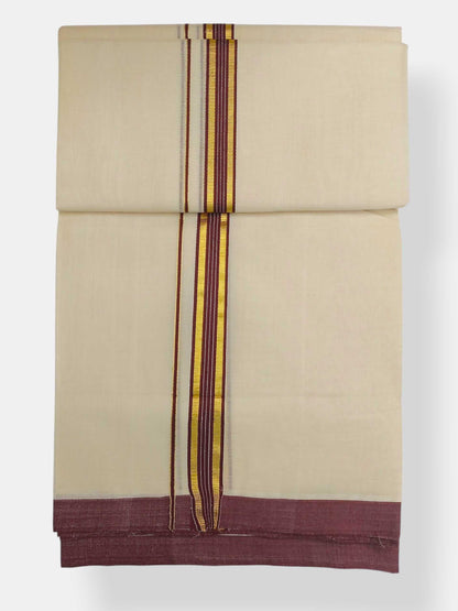 Balaramapuram Handloom Double Mundu Pure Cotton with Brown Border