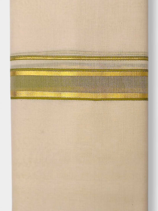 Balaramapuram Handloom Double Mundu Pure Cotton with Olive Green Border