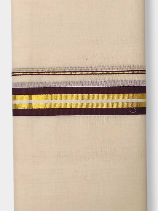 Balaramapuram Handloom Double Mundu Pure Cotton with Brown Border