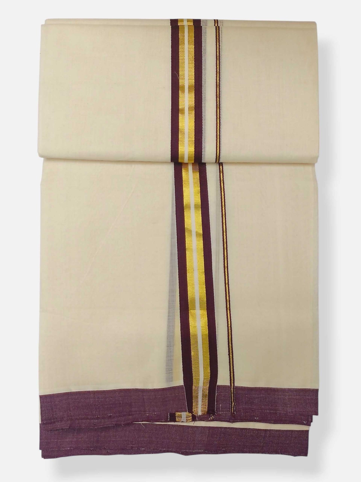 Balaramapuram Handloom Double Mundu Pure Cotton with Brown Border