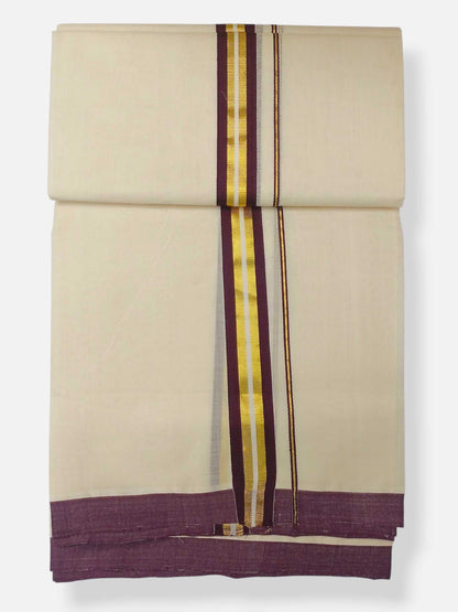 Balaramapuram Handloom Double Mundu Pure Cotton with Brown Border