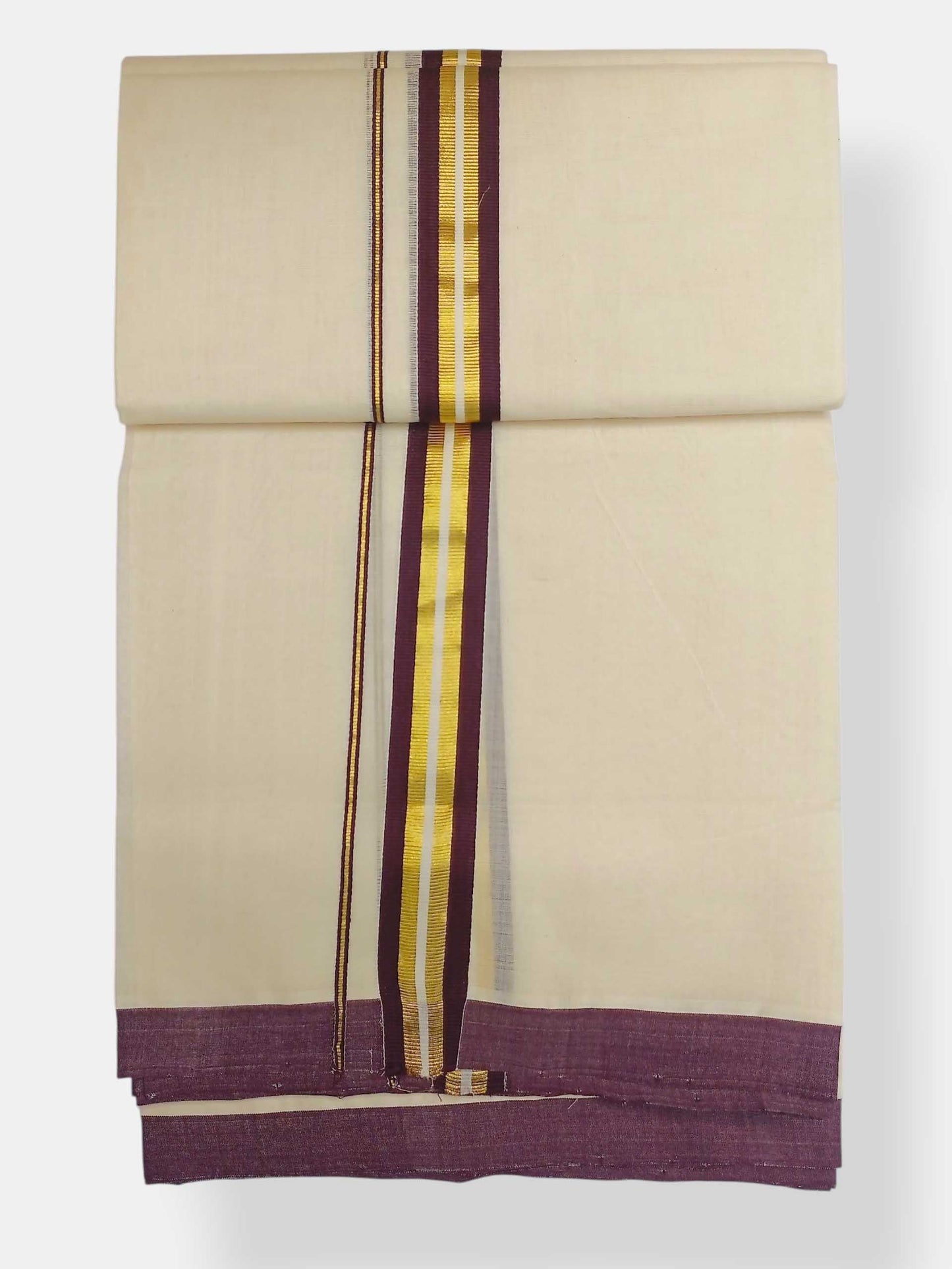 Balaramapuram Handloom Double Mundu Pure Cotton with Brown Border