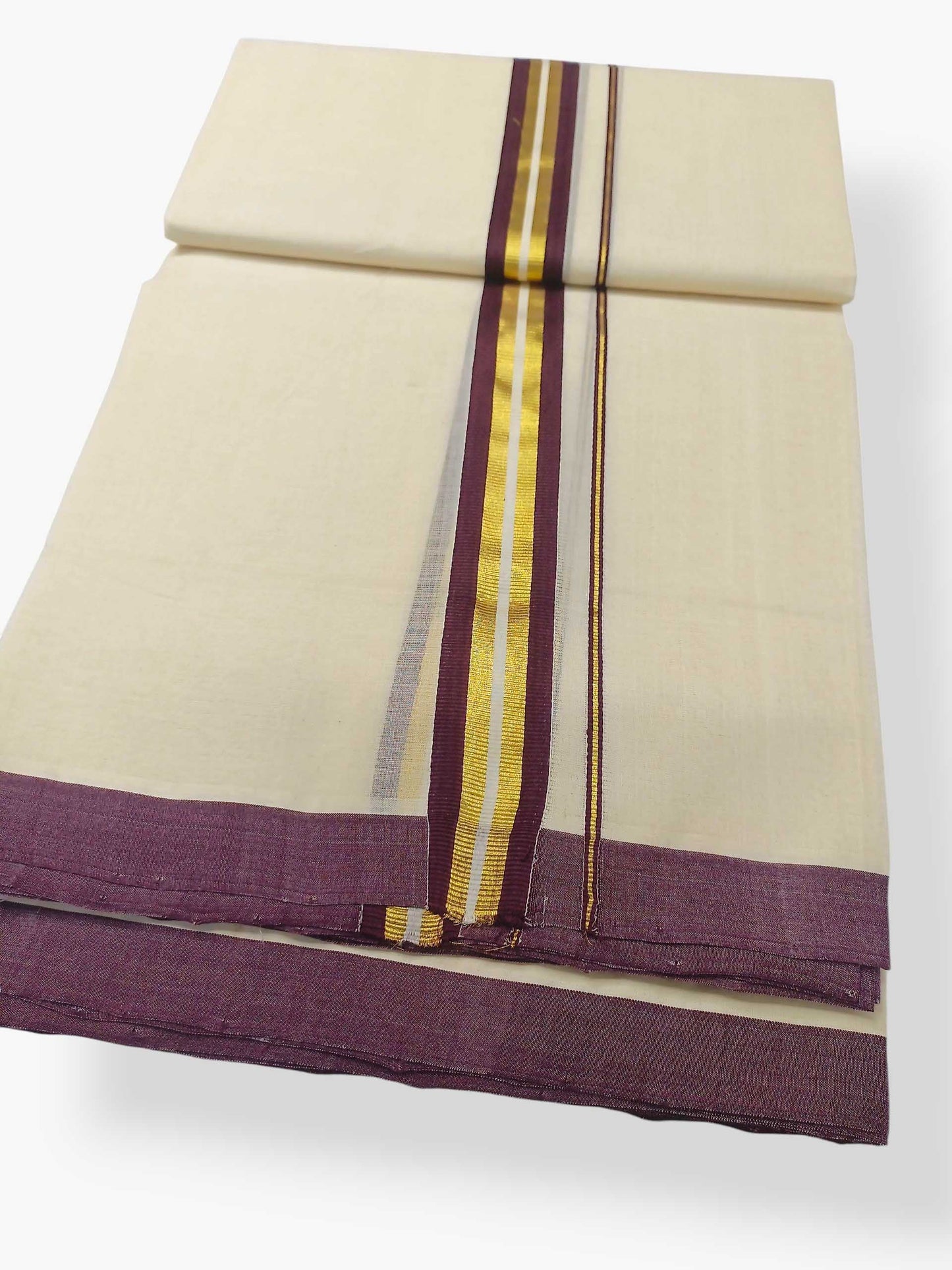 Balaramapuram Handloom Double Mundu Pure Cotton with Brown Border