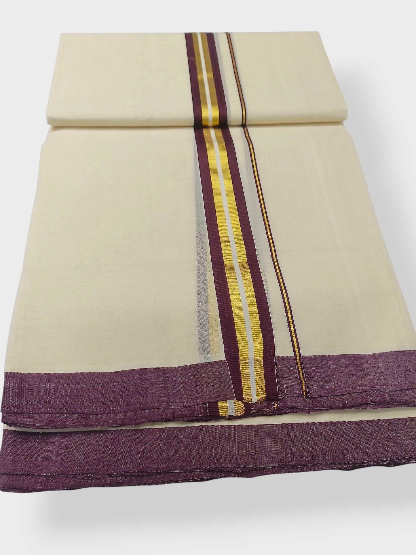 Balaramapuram Handloom Double Mundu Pure Cotton with Brown Border