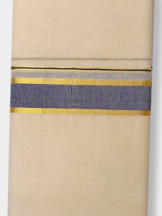 Balaramapuram Handloom Double Mundu Pure Cotton with Blue Border