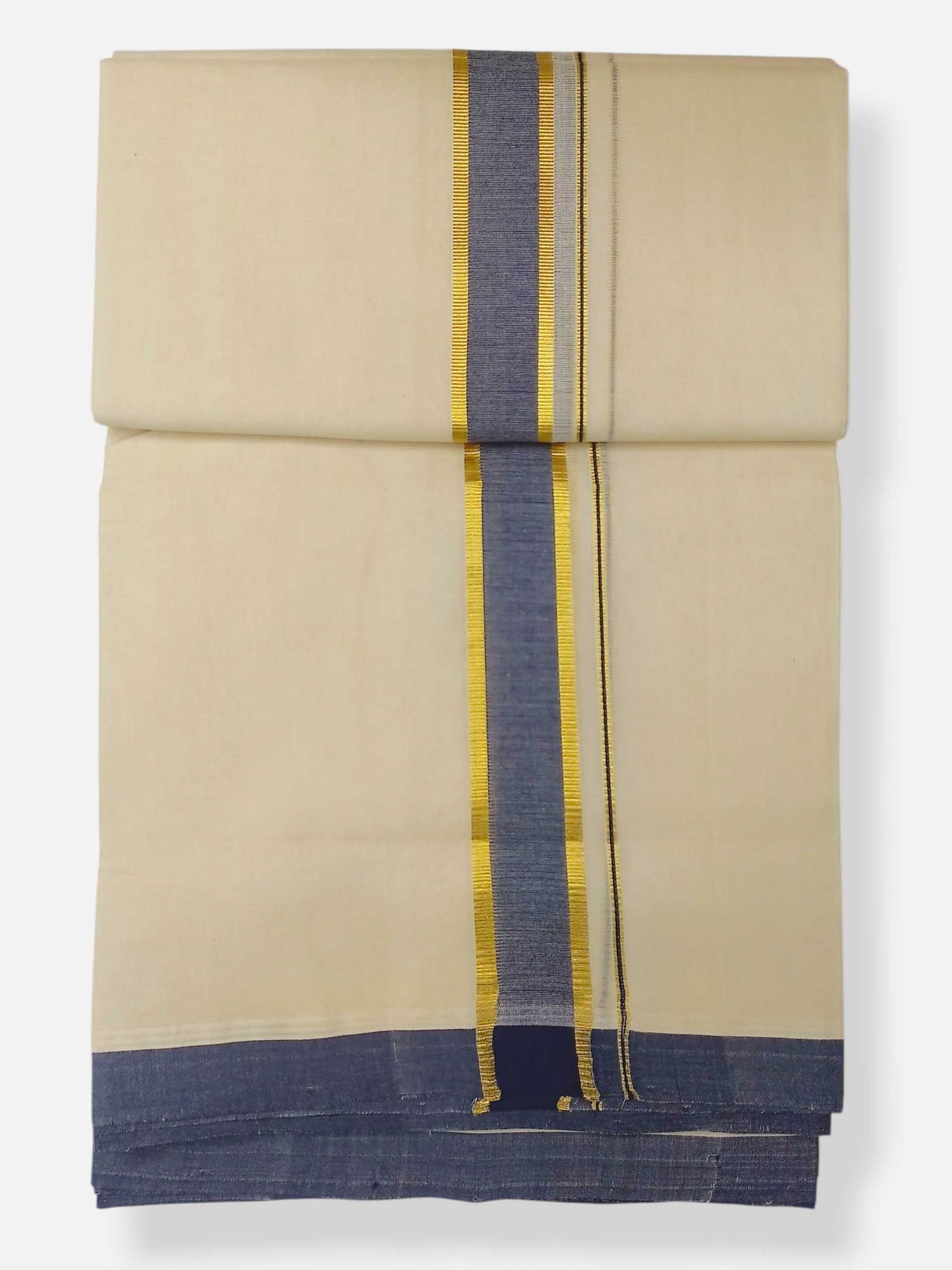 Balaramapuram Handloom Double Mundu Pure Cotton with Blue Border