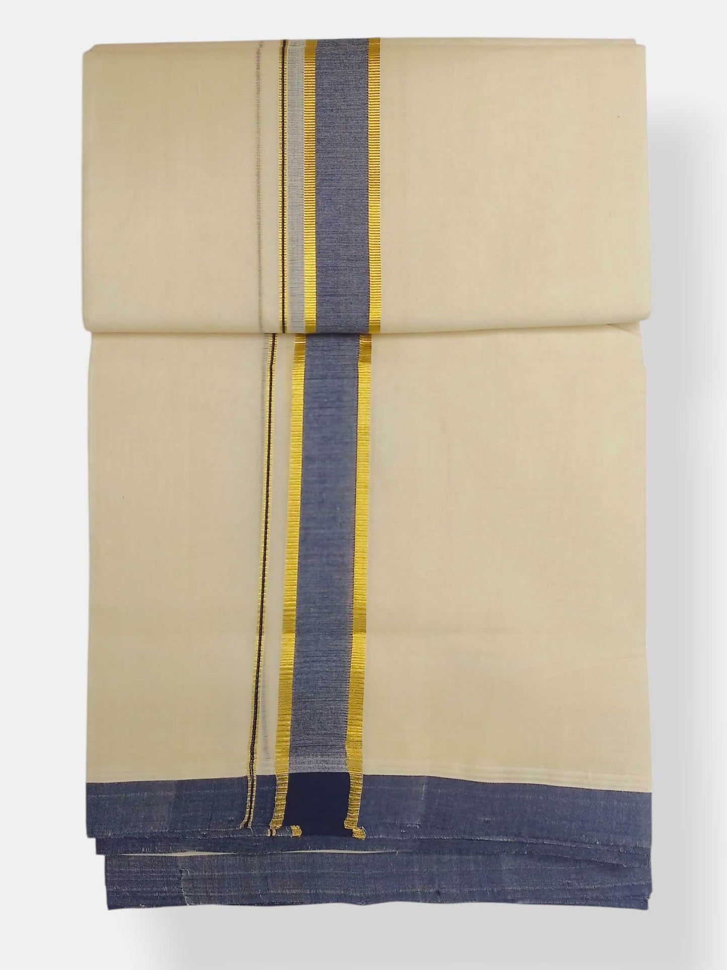 Balaramapuram Handloom Double Mundu Pure Cotton with Blue Border