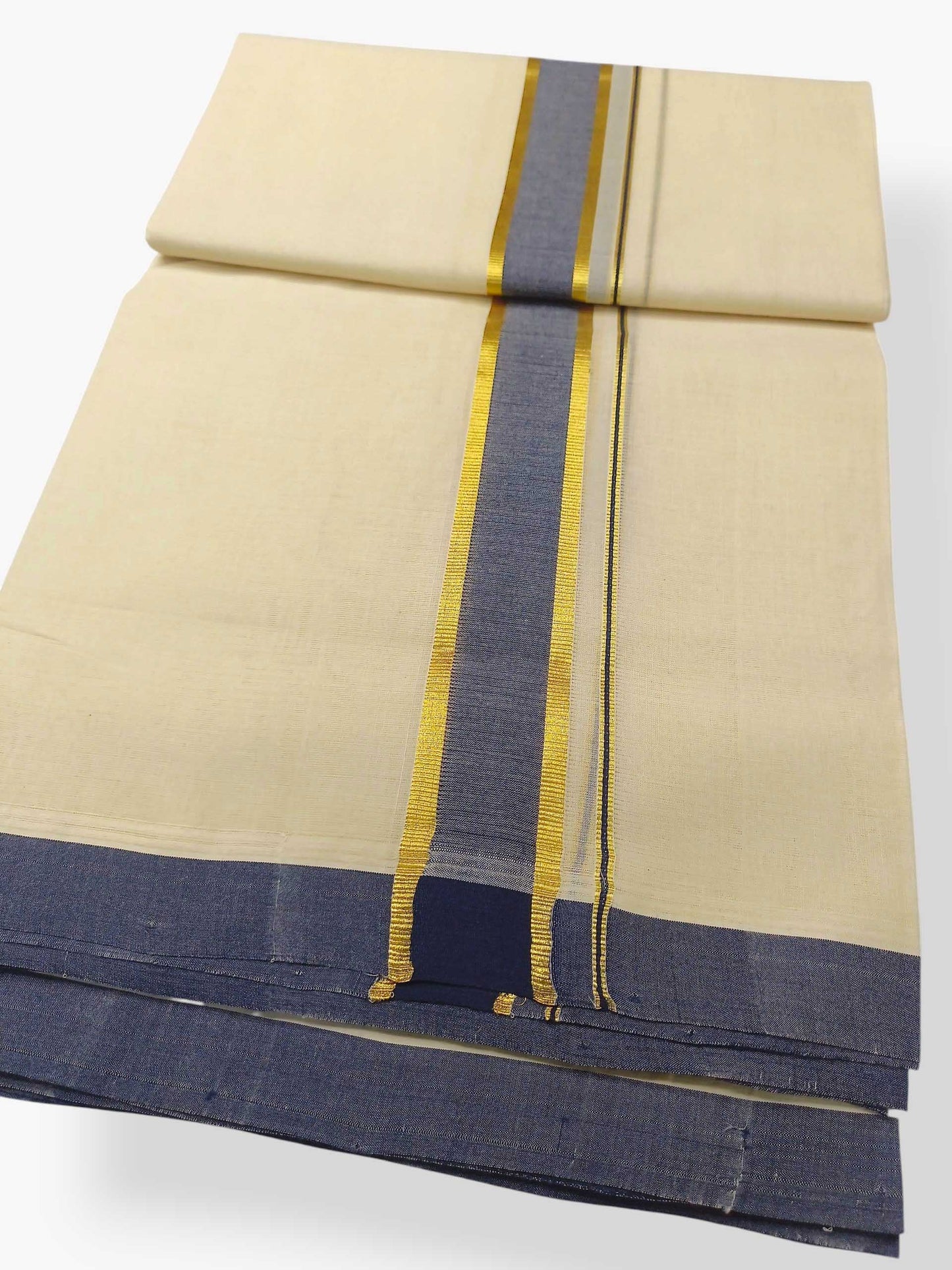 Balaramapuram Handloom Double Mundu Pure Cotton with Blue Border