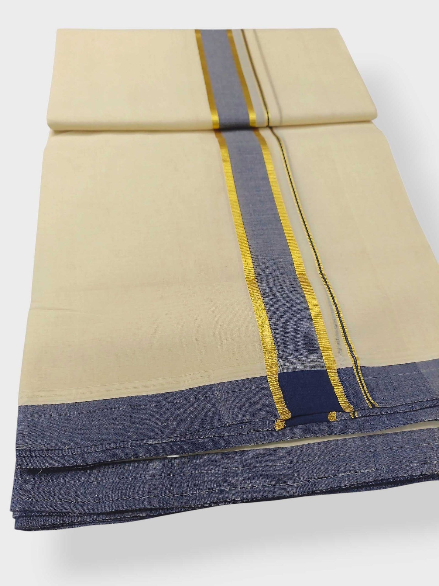 Balaramapuram Handloom Double Mundu Pure Cotton with Blue Border