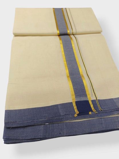 Balaramapuram Handloom Double Mundu Pure Cotton with Blue Border