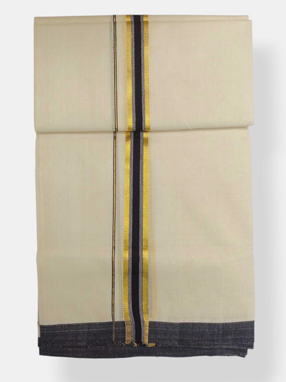 Balaramapuram Handloom Double Mundu Pure Cotton with Black Border