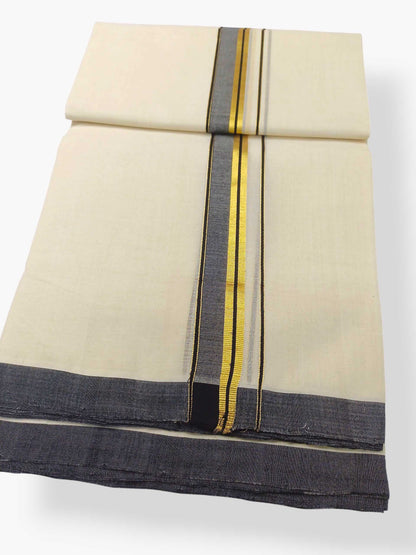 Balaramapuram Handloom Double Mundu Pure Cotton with Black Border